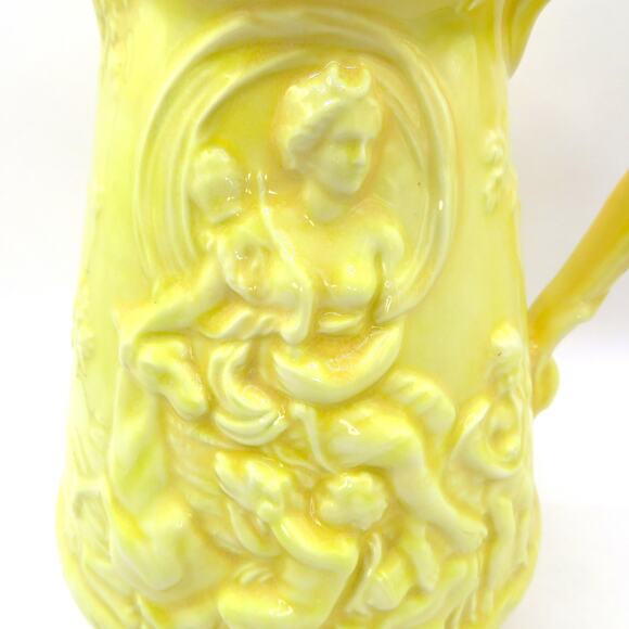 Vintage Yellow Relief Pitcher Cherubs Signed HEM ’77 “Tudir” Studio Pottery - Picture 5 of 14